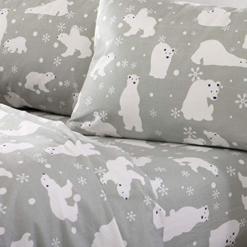 Home Fashion Designs Flannel Sheets King Winter Bed Sheets Flannel Sheet Set Grey Polar Bears Flannel Sheets 100% Turkish Cotton Flannel Sheet Set. Stratton Collection (King, Grey Polar Bears)