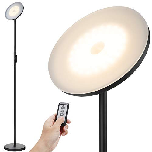JOOFO Floor Lamp,30W/2400LM Sky LED Modern Torchiere 3 Color Temperatures Super Bright Floor Lamps-Tall Standing Pole Light with Remote &Touch Control for Living Room,Bed Room,Office?Black?