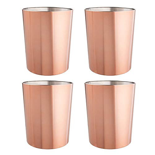 mDesign Round Metal Small Trash Can Wastebasket, Garbage Container Bin for Bathrooms, Powder Rooms, Kitchens, Home Offices - 4 Pack, Durable Stainless Steel - Rose Gold