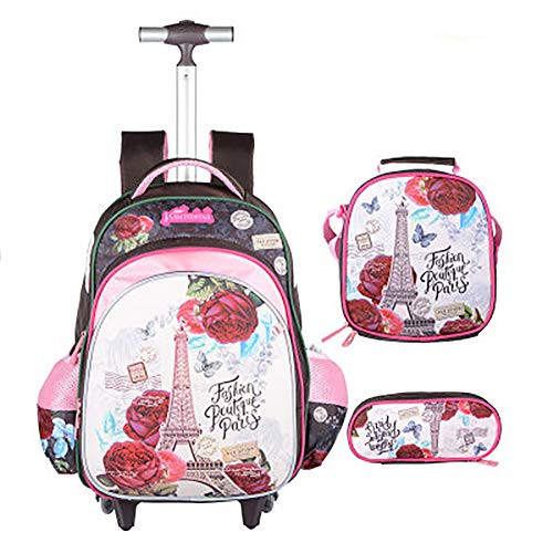 Meetbelify Kids Girls Rolling Backpack for Girls with Lunch Bag Backpack with Wheels for Girls for School Roller Backpack