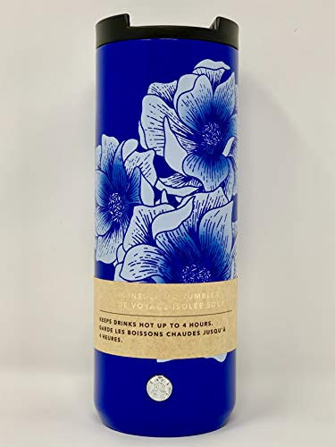Starbucks 2019 Floral Blue Design Stainless Steel VACUUM-INSULATED Tumbler, 16 Fl Oz