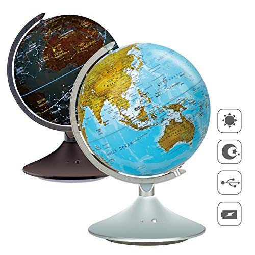 VIDAR Cartography Illuminated World Globe, Desktop LED Star Constellation Globe & Nightlight with Steel Stand,Exploration Earth Globe for Kids