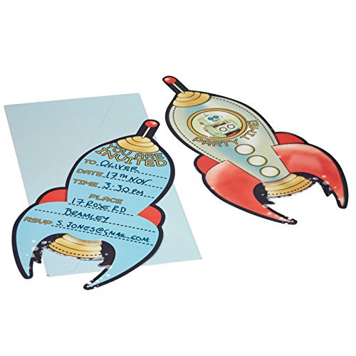 Ginger Ray Space Adventure Party Spaceship & Robot Kids Party Invitations, Mixed