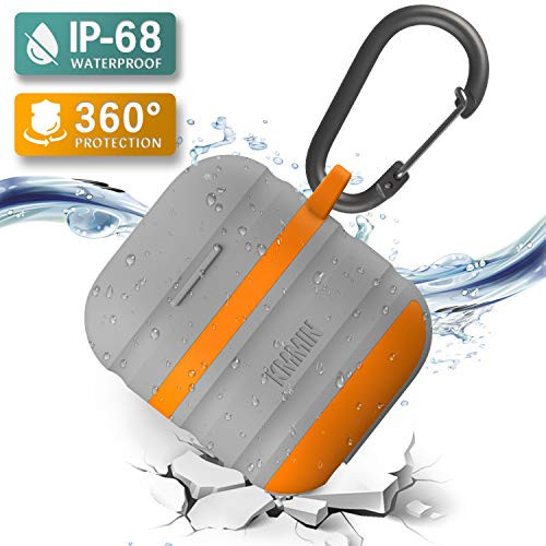 AirPods Case, KMMIN Waterproof AirPods Case Cover for Apple AirPods 1&2 Wireless Charging Case Premium Silicone Protective Case Skin Airpods Accesssories, LED Light Visible