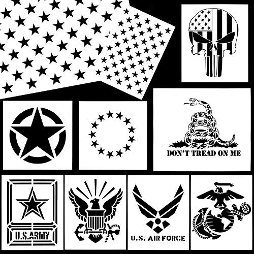 Whaline American Flag Stencil Military Series Template Marine Corps, Army, Air Force for Painting on Wood, Fabric, Paper, Airbrush, Walls Art (10 Pack)