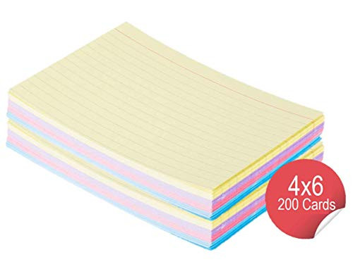 1InTheOffice Index Cards 4 x 6 Ruled Colored, Assorted 200/Pack