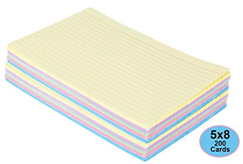 1InTheOffice Index Cards 5 x 8 Ruled Colored, Assorted 200/Pack