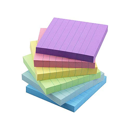 Early Buy 6 Candy Color Lined Sticky Notes Self-Stick Notes 3 in x 3 in, 100 Sheets/Pad, 12 Pads/Pack