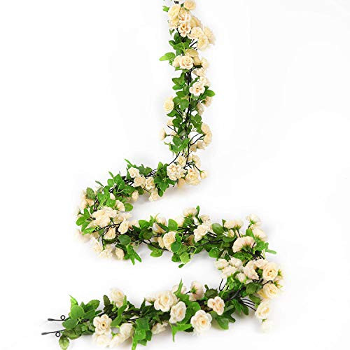 HEJIAYI Artificial Rose Flower Garland for Decoration Fake Rose Flower Vines for Wedding Fake Silk Flower Garland for Weddings, Home, Office, Party(Champagne)