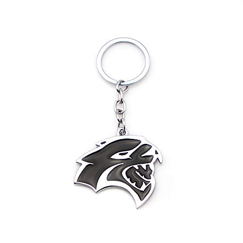 KKY Best 1pc 3D Hellcat Keychain Hell Cat Emblem Key Chain for Charger Challenger Keyring (Black with Silver Outline)