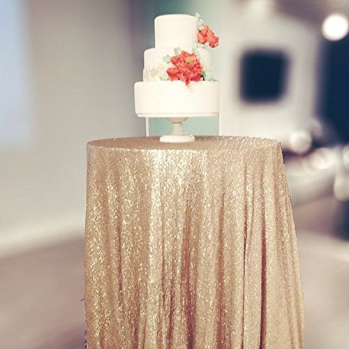 ShinyBeauty Sequin Tablecloth-Matte Gold-60Inch Round Sequin Table Cover,Sparkly Sequin Table Overlays,Glitz Wedding Decor