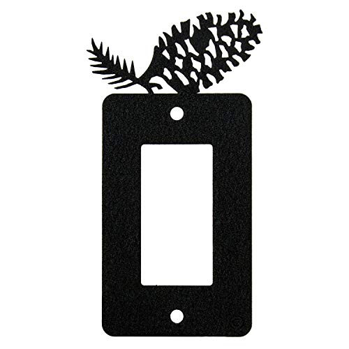 Pine Cone Single Gang Light Switch, GFCI Power Outlet, Wall Plate (Single Rocker (GFCI), Black)