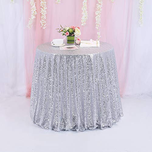 72" Round Sparkly silver Sequin Table Cloth Sequin Table Cloth,Cake Sequin Tablecloths, Sequin Linens for Wedding