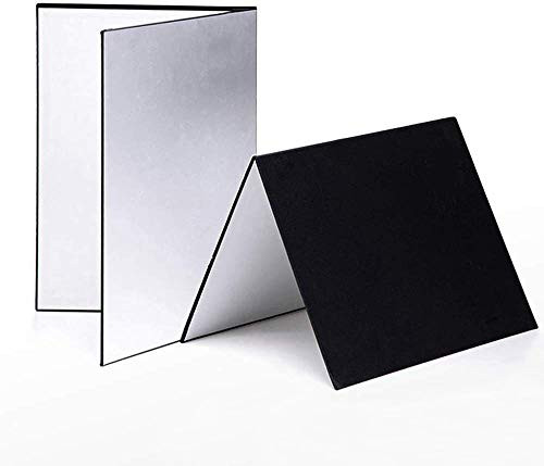 Meking 3 in 1 Photography Reflector Cardboard, 17 x 12 inch Folding Light Diffuser Board for Still Life, Product and Food Photo Shooting - Black, Silver and White, 2 Pack