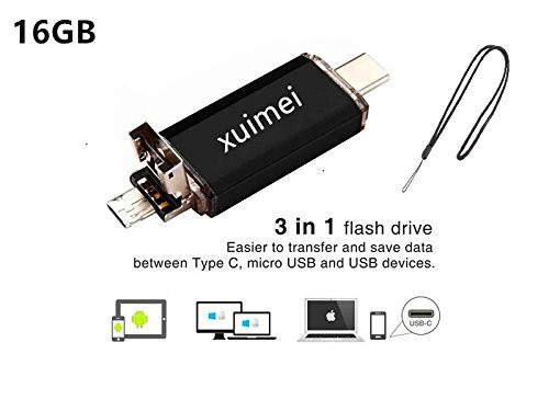 3in1 16GB 32GB 64GB USB Type C with Micro USB OTG Memory Stick with, USB Type C Flash Drive for MacBook Pro Android Smartphones PC (64GB, Black)