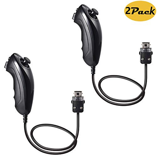 Wii Nunchuck Controller, 2 Pack Nunchuck Joystick Gamepad Controller for Wii/Wii U Console(Black)