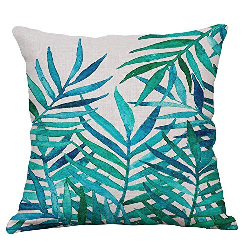 YeeJu Green Leaf Decorative Throw Pillow Covers Cotton Linen Square Cushion Covers Tropical Plants Outdoor Couch Sofa Home Pillow Covers 16x16 Inch