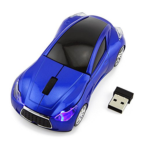 Car Mouse Wireless, 3C Light Cool 3D Sport Car Shaped Mouse Optical Mice 1600 DPI with USB Receiver Suitable for PC/Computer/Laptop (Blue)