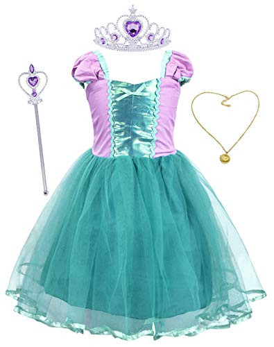 HenzWorld Princess Costumes Mermaid Dress Cosplay Birthday Party Outfits Jewelry Accessories Patchwork Purple Green Tutu Skirt Layered Little Girls 6-7 Years