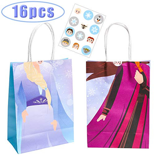 MALLMALL6 16Pcs Frozen Candy Treat Bags Frozen Themed Birthday Party Supplies Princess Party Favors Bag Goodie Bags Elsa and Anna Loot Bag Baby Shower Dessert Treat Bags with Frozen Stickers for Kids
