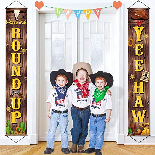 West Cowboy Yee Haw Garland Party Decoration Set Cowboy Porch Sign Welcome Cowboy Banner Hanging Decoration for Indoor/Outdoor Western Cowboy Decoration Party Decorations (Deep Brown)