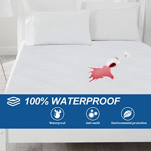 Bonzy Home 100% Waterproof Mattress Protector (Queen)-Cotton Terry Surface Mattress Cover, Fitted up to 18Deep Pocket, Hypoallergenic, Breathable, Noiseless, Vinyl Free Mattress Protection Cover