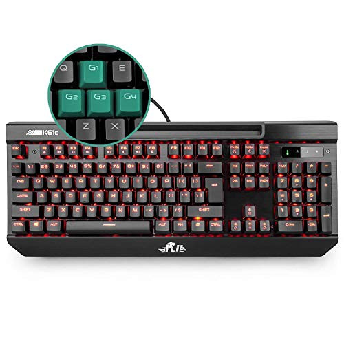 Mechanical Gaming Keyboard,Rii K61C USB Wired 104keys Anti-ghosting Mechanical Programmable Gaming Keyboard,Blue Switches with 3 Macro Keys,Red LED Illuminated Backlit for PC, Windows and Mac (K61C+)
