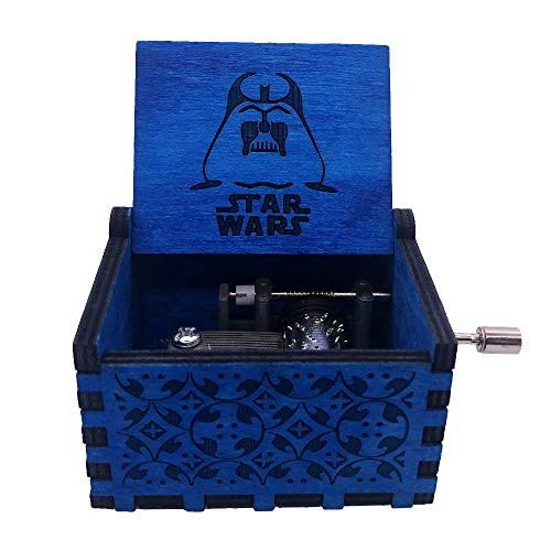 Star Wars Music Box Hand Crank Musical Box Antique Carved Wood Music Gifts for Christmas, Plays The Theme Song of Star Wars, Black