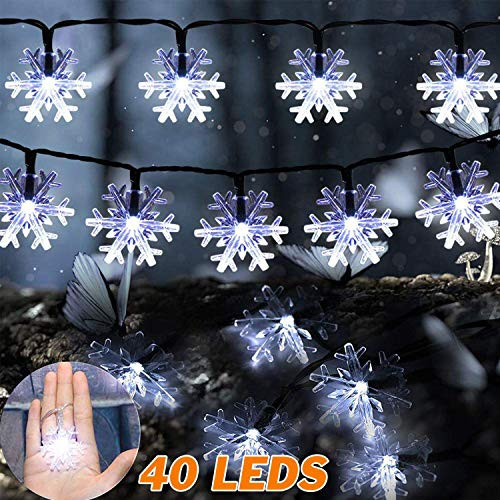 Soosi Christmas Lights, 16 FT 40 LED Snowflakes String Lights Battery Operated Christmas Fairy Lights Waterproof Snowflake Christmas Decorations Lights for Home, Party,Holiday Garden D?r Outdoor