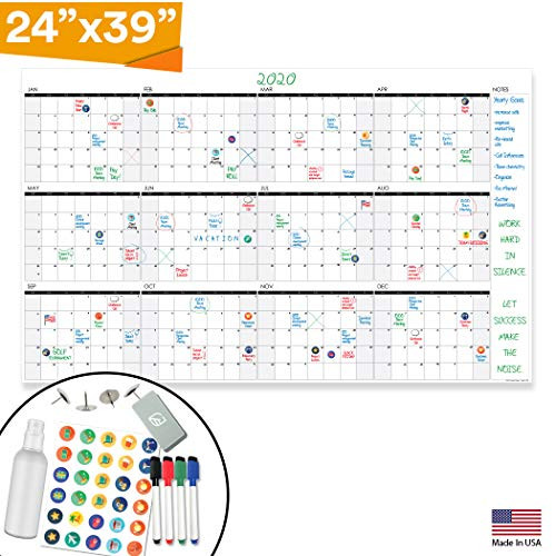 Large Dry Erase Wall Calendar - 24x39 Inches - Blank Undated 2020-2021 Reusable Year Calendar - Whiteboard Yearly Poster - Laminated Office Jumbo 12 Month Calendar