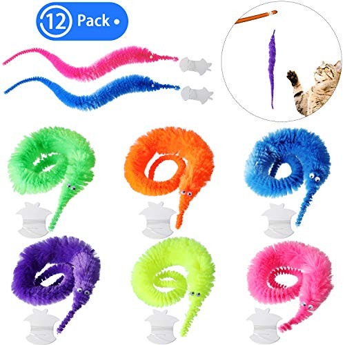 Blulu Magic Worm Toys Wiggly Twisty Fuzzy Worm Toys Carnival Party Favors, Random Color (12 Pieces)