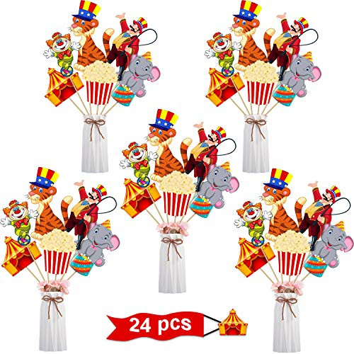 24 Pieces Carnival Centerpiece Sticks for Circus Party Table Toppers Carnival Circus Birthday Party Decoration Baby Shower Birthday Party Supplies