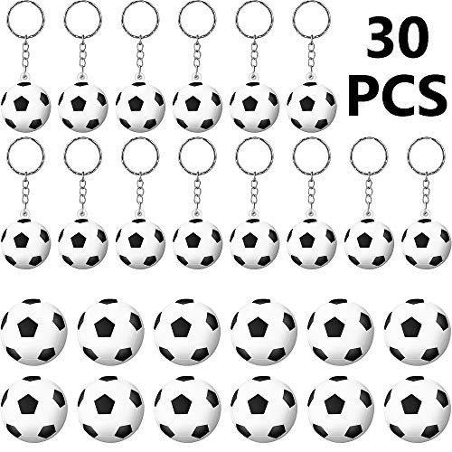 30 Pieces Mini Soccer Balls Sports Stress Ball Soccer Ball Keychains Foam Soccer Keychains for Party Favors Party Bag Gift Fillers