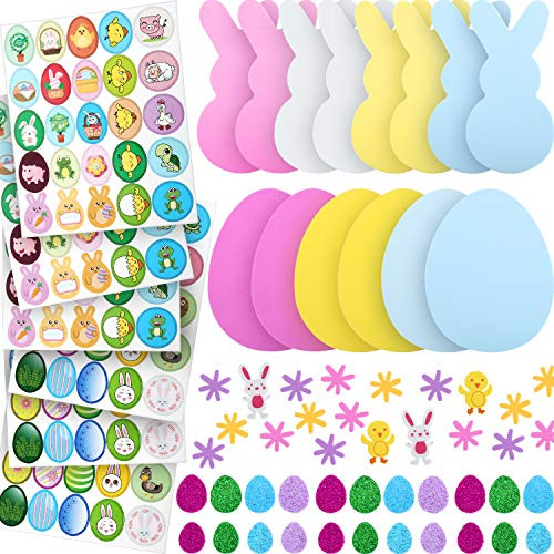 Chuangdi 326 Piece Easter Stickers Set: 16 Piece Large Easter Foam Shaped Bunnies and Eggs, 160 piece Glitter Self-adhesive Easter Sticker, 150 piece Bunny Stickers for Kid's Easter Egg Bunny Crafts Chuangdi 326 Piece Easter Stickers Set: 16 Piece Large Easter Foam Shaped Bunnies and Eggs, 160 piece Glitter Self-adhesive Easter Sticker, 150 piece Bunny Stickers for Kid's Easter Egg Bunny Crafts
