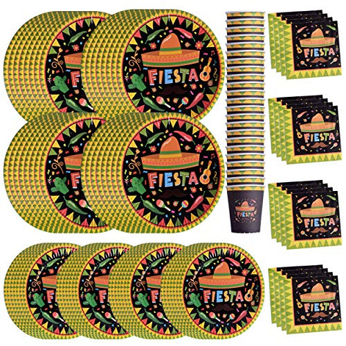 120 PCS Fiesta Cinco De Mayo Party Supplies Disposable Dinnerware Set Mexican Dinner Paper Plates Napkins Cups Decoration, Serves 24