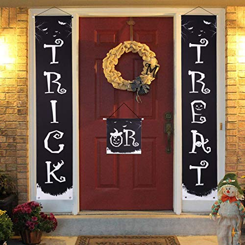 Halloween Outdoor Decoration Trick or Treat Banner Hanging Decoration Pumpkin Bat Bones Witch Hat Tombstone for Halloween Party Home Party