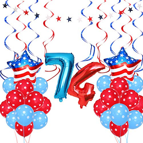 37 Pieces Independence Day Party Decoration Patriotic Decorations Star Shape Balloons Dot Print Latex Balloons for 4th of July Party Supplies