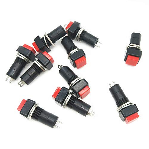 XMHF 1A 250V AC 2 Pin SPST Off-(On) Square Momentary Push Button Switch Red 10 Pcs