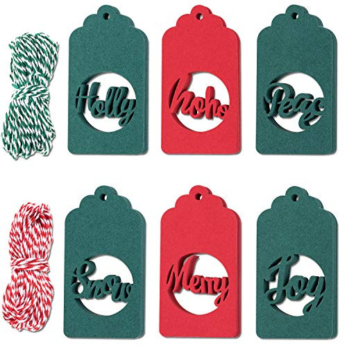 Whaline Christmas Paper Tag, 120 Pack Holiday Hang Name Gift Tags Label with Twines for DIY Xmas Presents Christmas Festival Decoration
