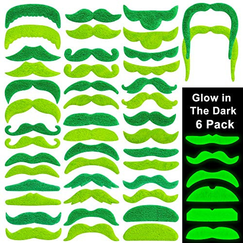 Whaline 50 Pieces Fake Green Mustaches Beard Self Adhesive Mustache Costume Accessory for St. Patrick's Day Party