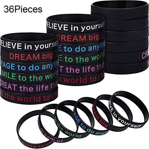 36 Pieces Inspirational Silicone Bracelets Motivational Rubber Wristbands Stretch Rubber Bracelets for Men and Women 36 Pieces Inspirational Silicone Bracelets Motivational Rubber Wristbands Stretch Rubber Bracelets for Men and Women