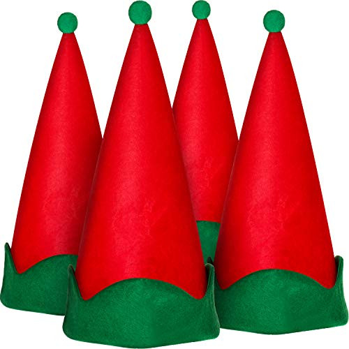 SATINIOR 4 Pieces Red Felt Elf Hats Christmas Santa Elf Hat Xmas Holiday Party Costume Favors Gifts Accessories for Teens