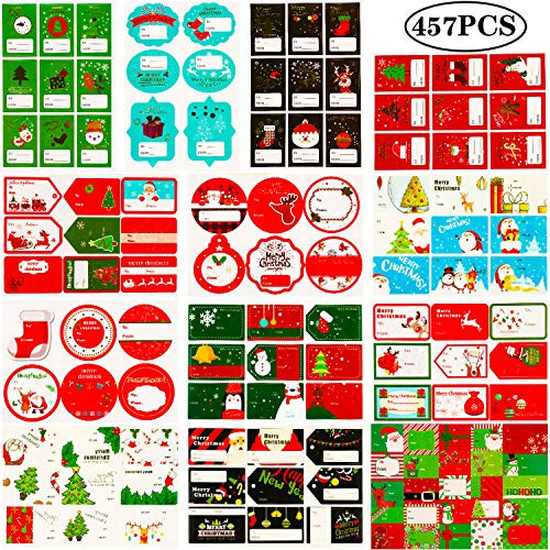 Outus 457 Pieces Christmas Tag Stickers Self Adhesive Name Tag Holiday Present Labels for Xmas Festival Gifts Wrapping