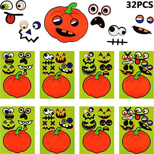Outus 32 Sheets Halloween Jack-O-Lantern Stickers Halloween Pumpkin Stickers Pumpkin Decorative Craft Stickers for Halloween Party Supplies
