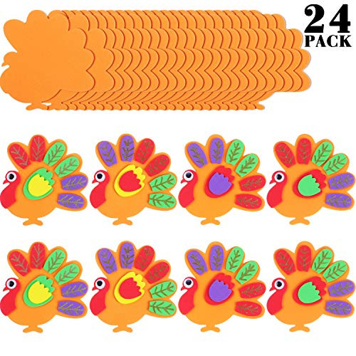 Gejoy Thanksgiving Turkey Craft Turkey Foam Crafts Turkey Party Craft for Thanksgiving Party Favors, Make Up to 24 Turkeys