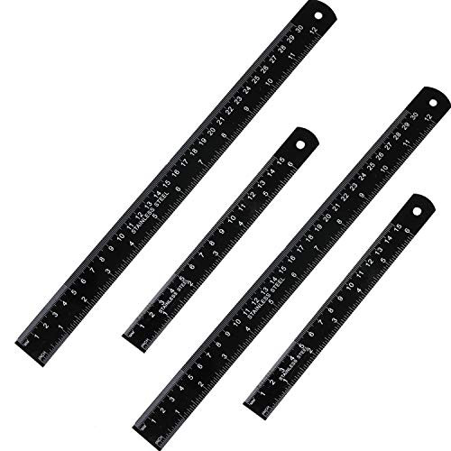4 Pieces Stainless Steel Rulers 12 Inch and 6 Inch Metal Ruler Steel Measurement Rulers with Inches and Centimeters for Kids Architect Engineers Office and School Use