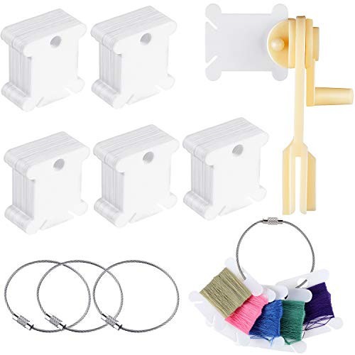 120 Pieces Plastic Floss Bobbins Thread Cards with Floss Winder and 4 Pieces Floss Bobbin Rings for Craft DIY Embroidery Sewing Storage 120 Pieces Plastic Floss Bobbins Thread Cards with Floss Winder and 4 Pieces Floss Bobbin Rings for Craft DIY Embroidery Sewing Storage