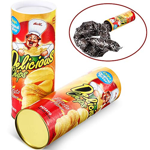 Gejoy 2 Pack Potato Chip Snake Cans Jump Spring Snake Toy Prank Jokes in A Can Gag Gift Snake Trick Toy Potato Chip Can Funny for April Fool Day Halloween Party Decoration Spring Party Supplies