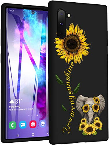 Good-Luck Note 10 Case,Sunflower and Cute Elephant Slim Anti-Scratch Shockproof Leather Grain Soft TPU Back Protective Cover Case for Samsung Galaxy Note 10 (2019)