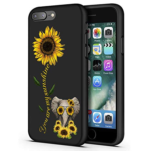 iPhone 7 Plus Case,iPhone 8 Plus Case,Sunflower and Cute Elephant Slim Anti-Scratch Shockproof Leather Grain Soft TPU Back Protective Cover Case for iPhone 7 Plus/iPhone 8 Plus 5.5"